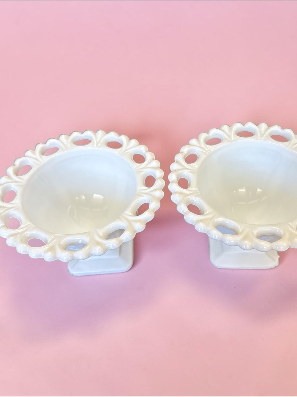 Vintage Indiana Glass Lorraine Milk Glass Pedestal Bowls - Pair